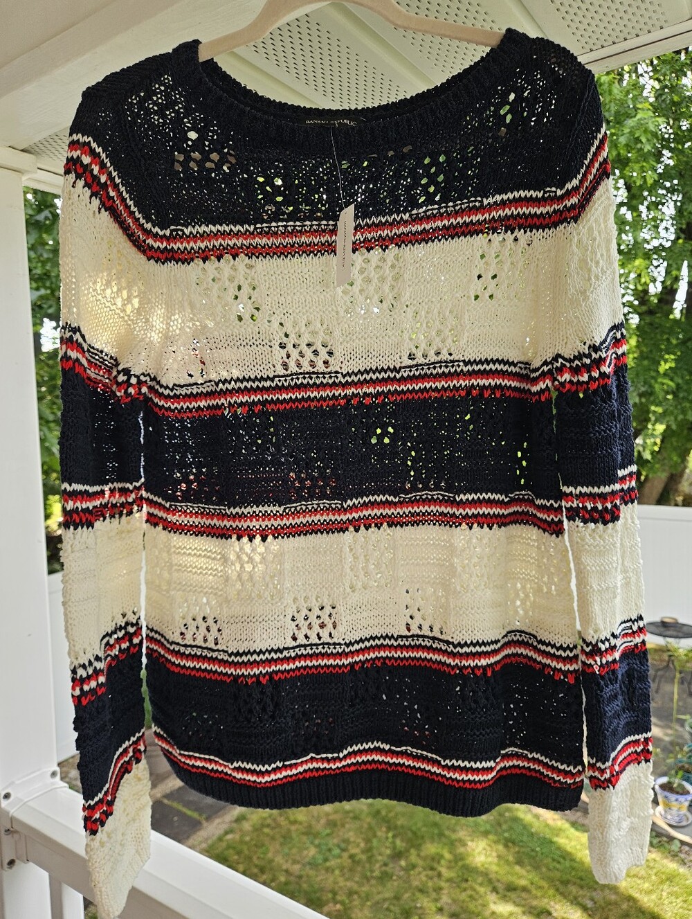 Striped Knit Sweater - Navy, White & Red